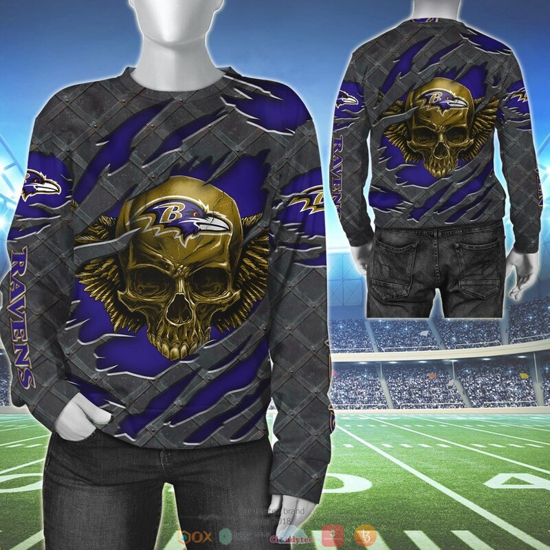 BALTIMORE RAVENS WINGS SKULL 3D HOODIE