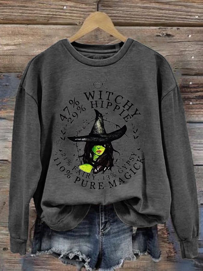 🔥Buy 3 Get 10% Off🔥Women'S Casual Halloween Witch Print Sweatshirt