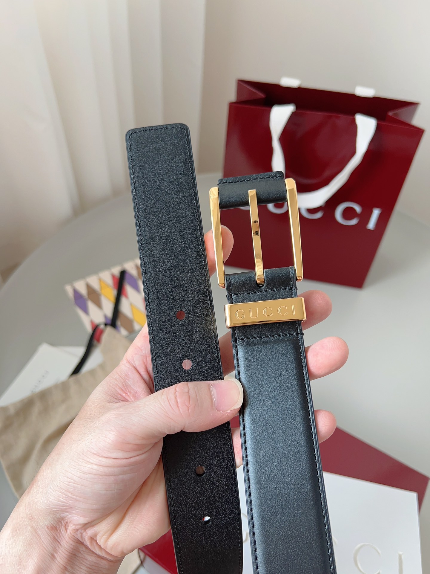 Gucci pin buckle leather belt 3.5cm wide