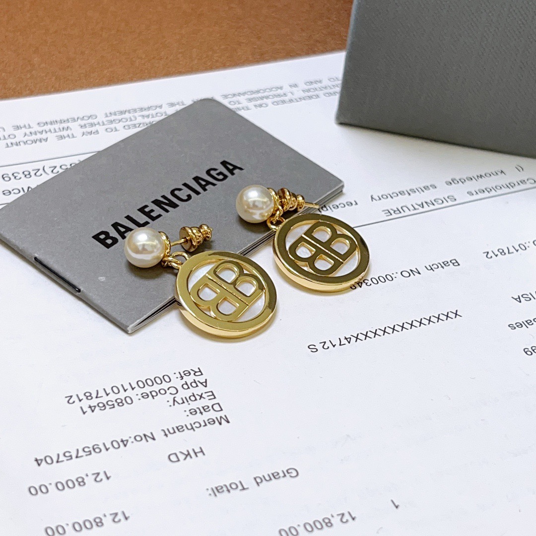 Balenciaga BB Hoop Pearl Earrings