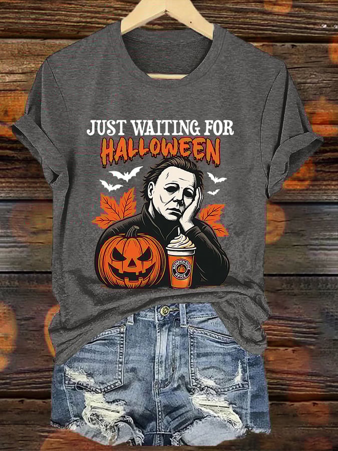 🔥Buy 3 Get 10% Off🔥Women'S JUST WAITING FOR HALLOWEEN Print Short Sleeve T-Shirt