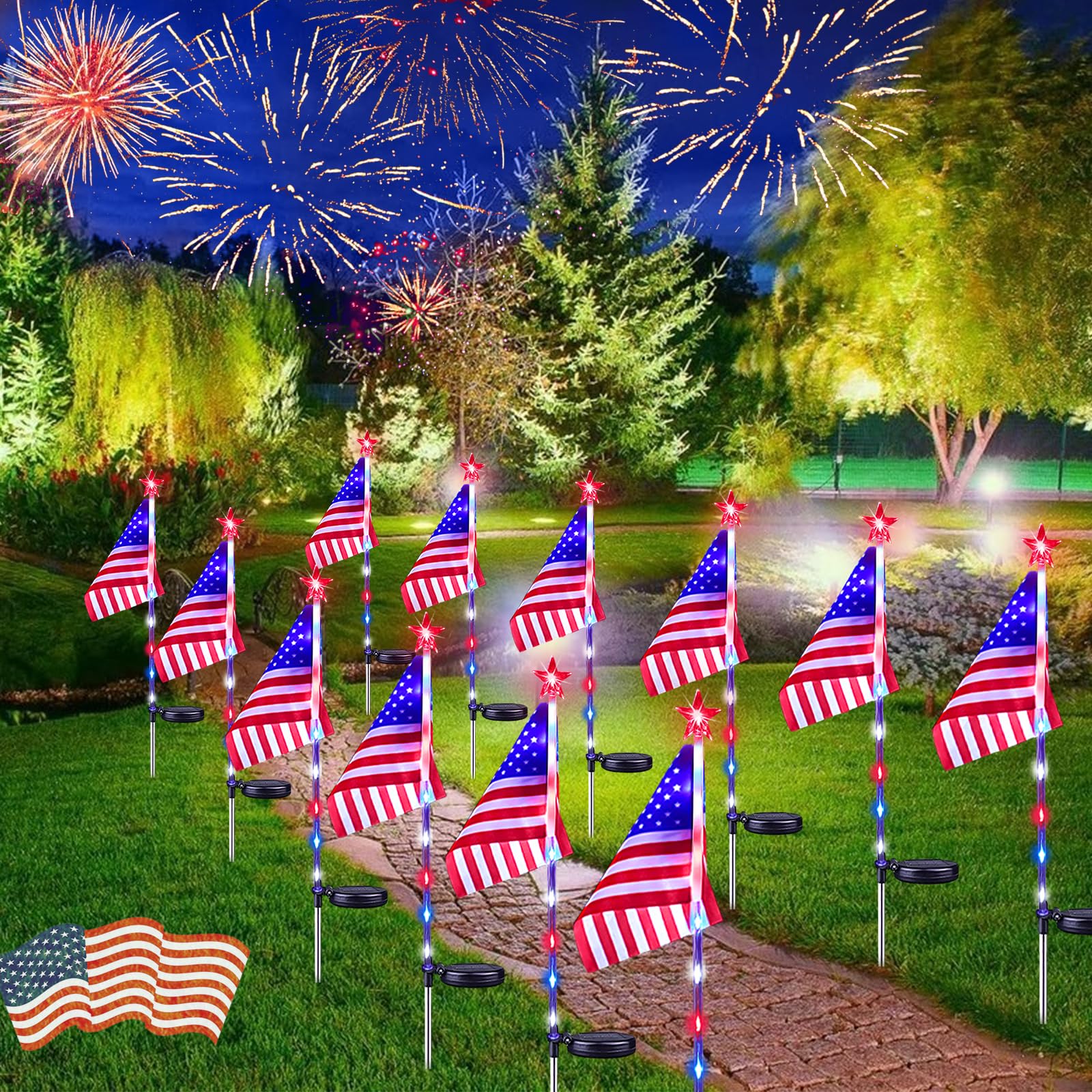 🔥Last Day 50% OFF🔥3PCS/SET(Each Only $9.99)--🇺🇸 American Flag Solar Lights