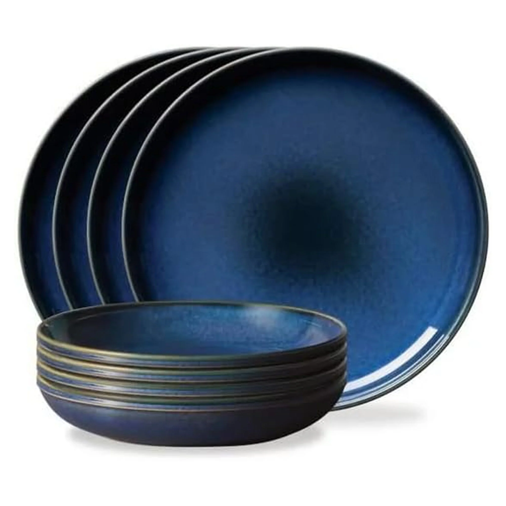 Corelle Stoneware 8 Piece Dinnerware Set,  Reactive Glazes, Service for 4, Navy