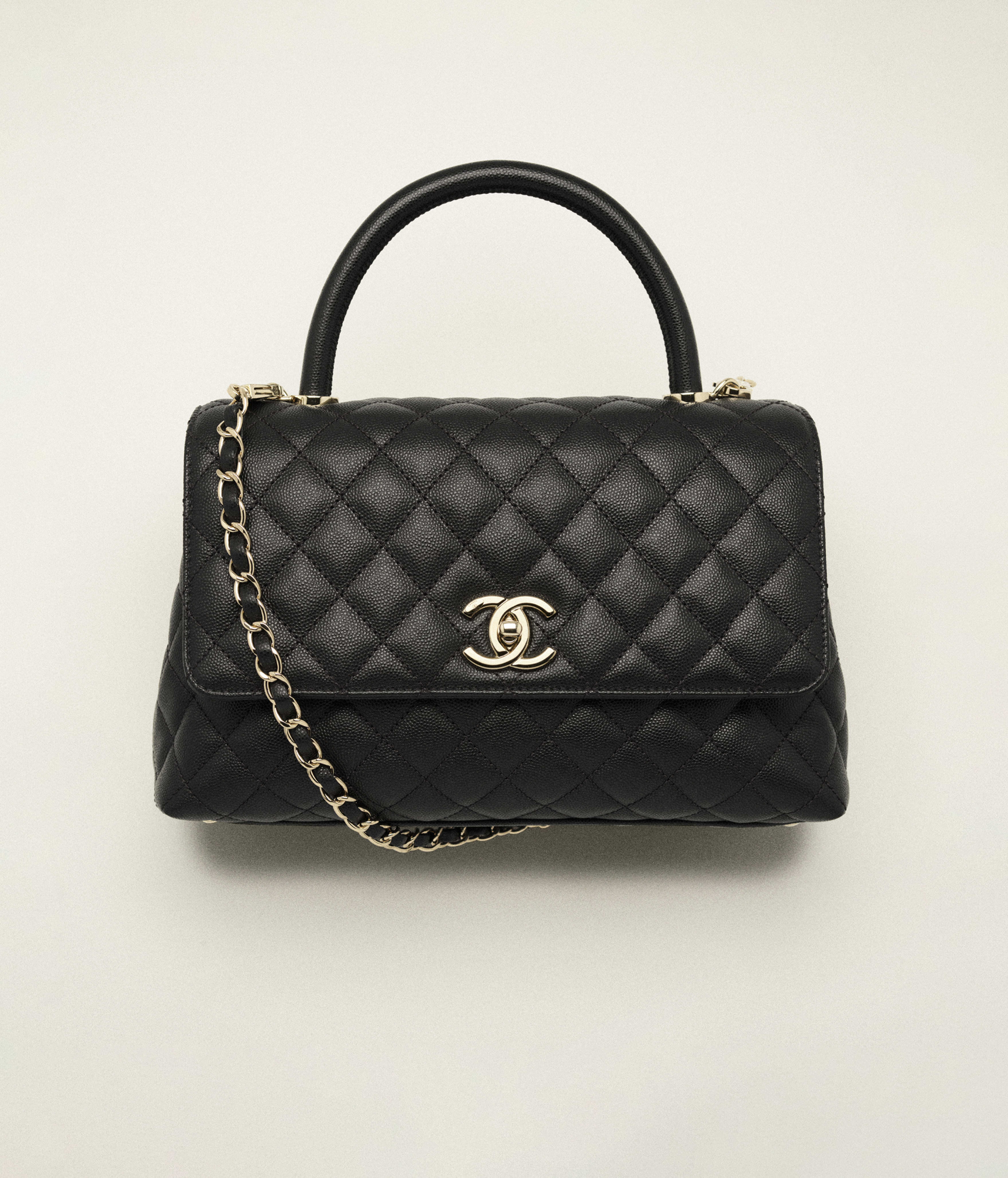 Chanel Flap Bag with Top Handle Grained Calfskin & Gold-Tone Metal Black A92991-B05061-94305