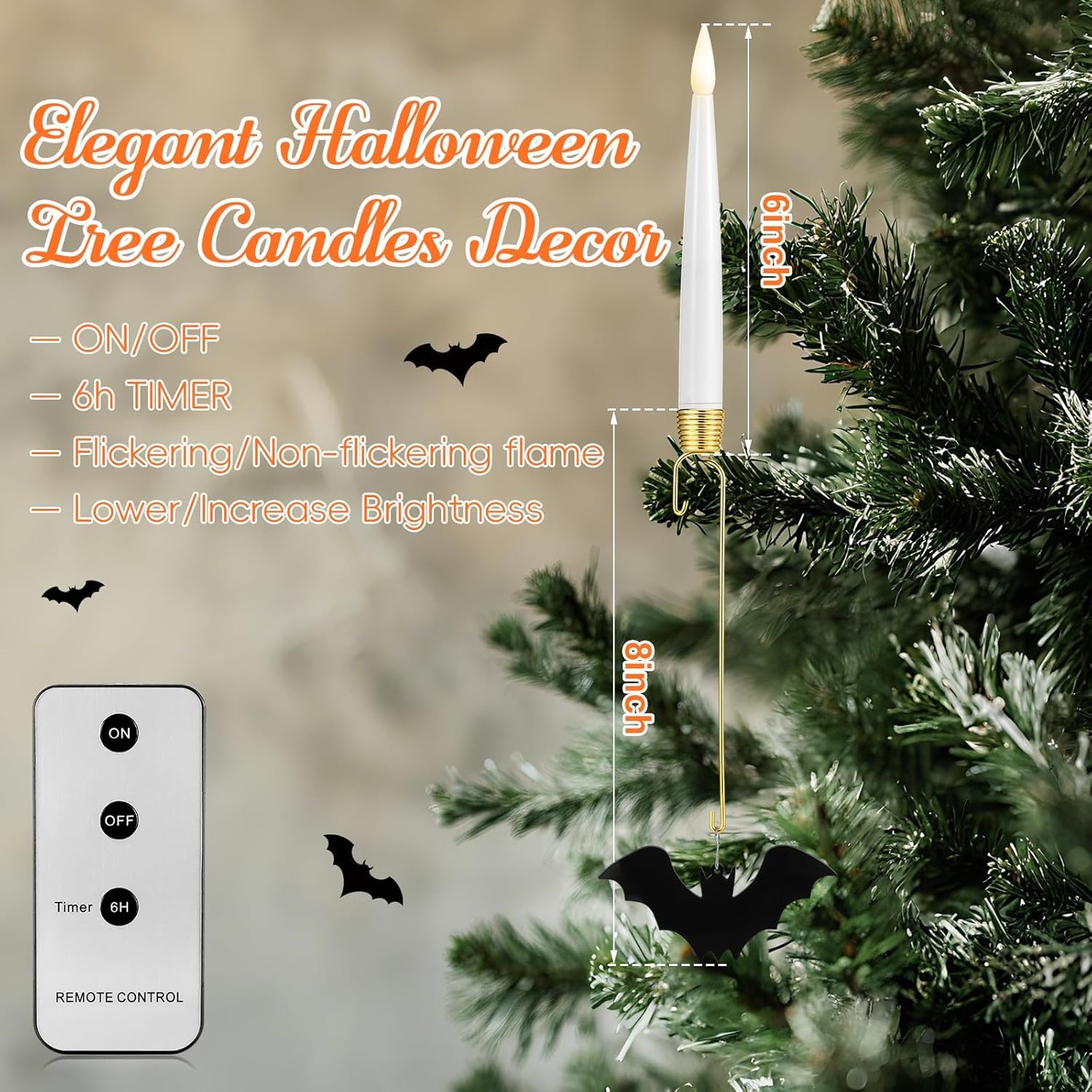 ⚡LAST DAY 50% OFF⚡Halloween Christmas Tree LED Candles with Bat Hook