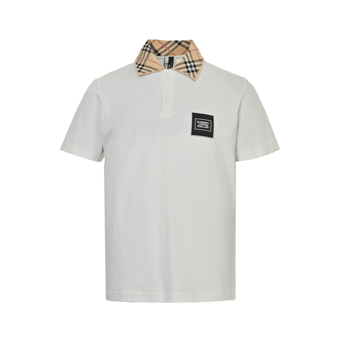 Burberry 25ss leather logo check collar Polo short sleeve