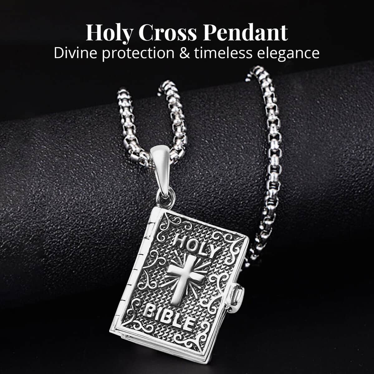Bible Pendant Necklace in 925 Sterling Silver-Engraved Religious Lockets-Necklace Length 20
