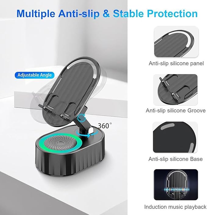 💥LAST DAY SALE 50% OFF🔥2024Upgraded Cell Phone Stand with Induction Speaker/Power Bank/Atmosphere Light（Functionality 5 in 1）