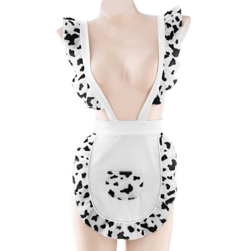 Cow Print Ruffled Maid Apron Lingerie