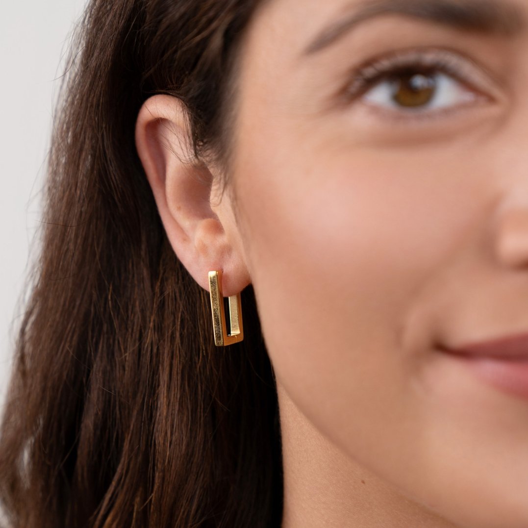 Silver Rectangle Hoop Earrings