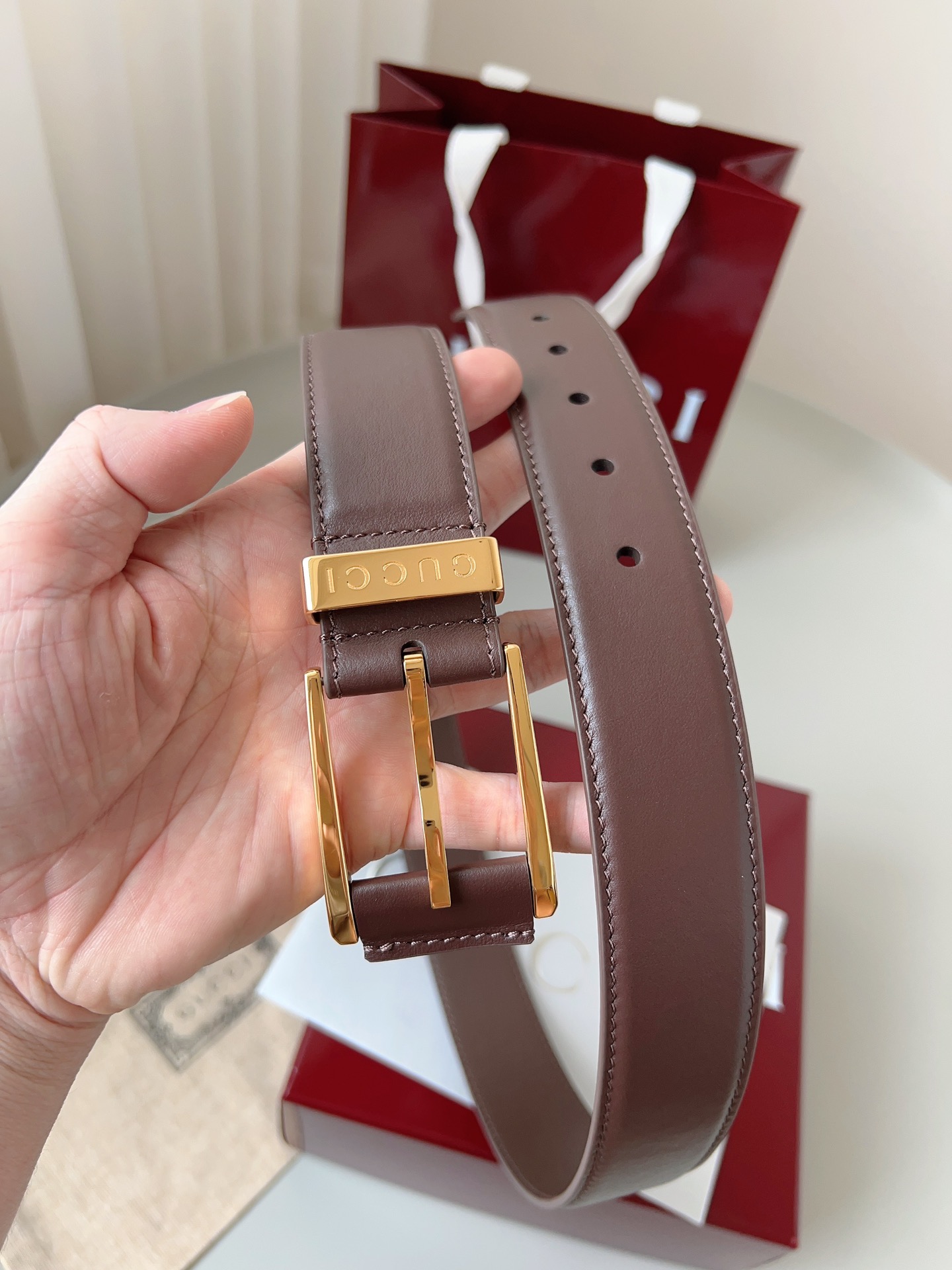 Gucci pin buckle leather belt 3.5cm wide