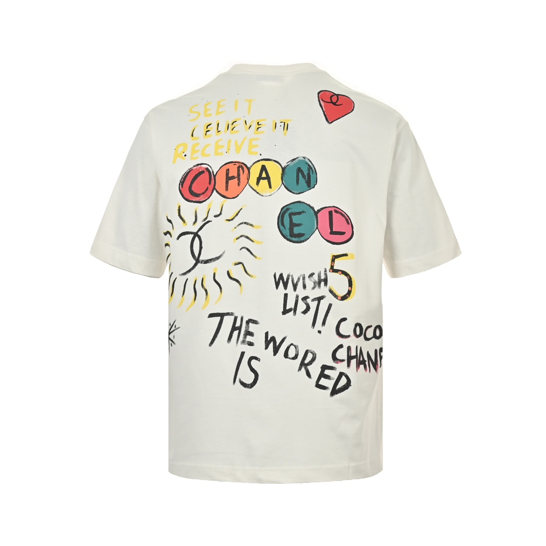 Chanel 24ss hand-painted graffiti print short sleeve