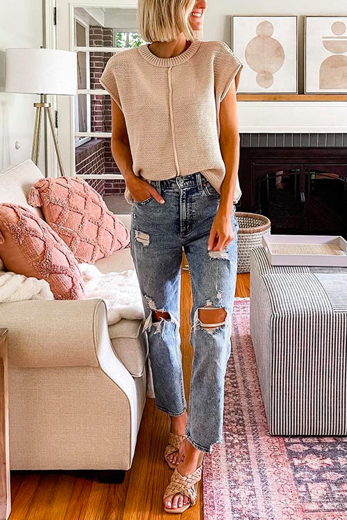 Heididress Crewneck Cap Sleeves Pullover Sweater