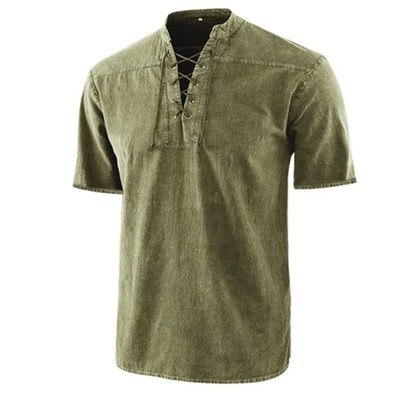 Solidny kolor vintage lace-up stand collar luźny casual
