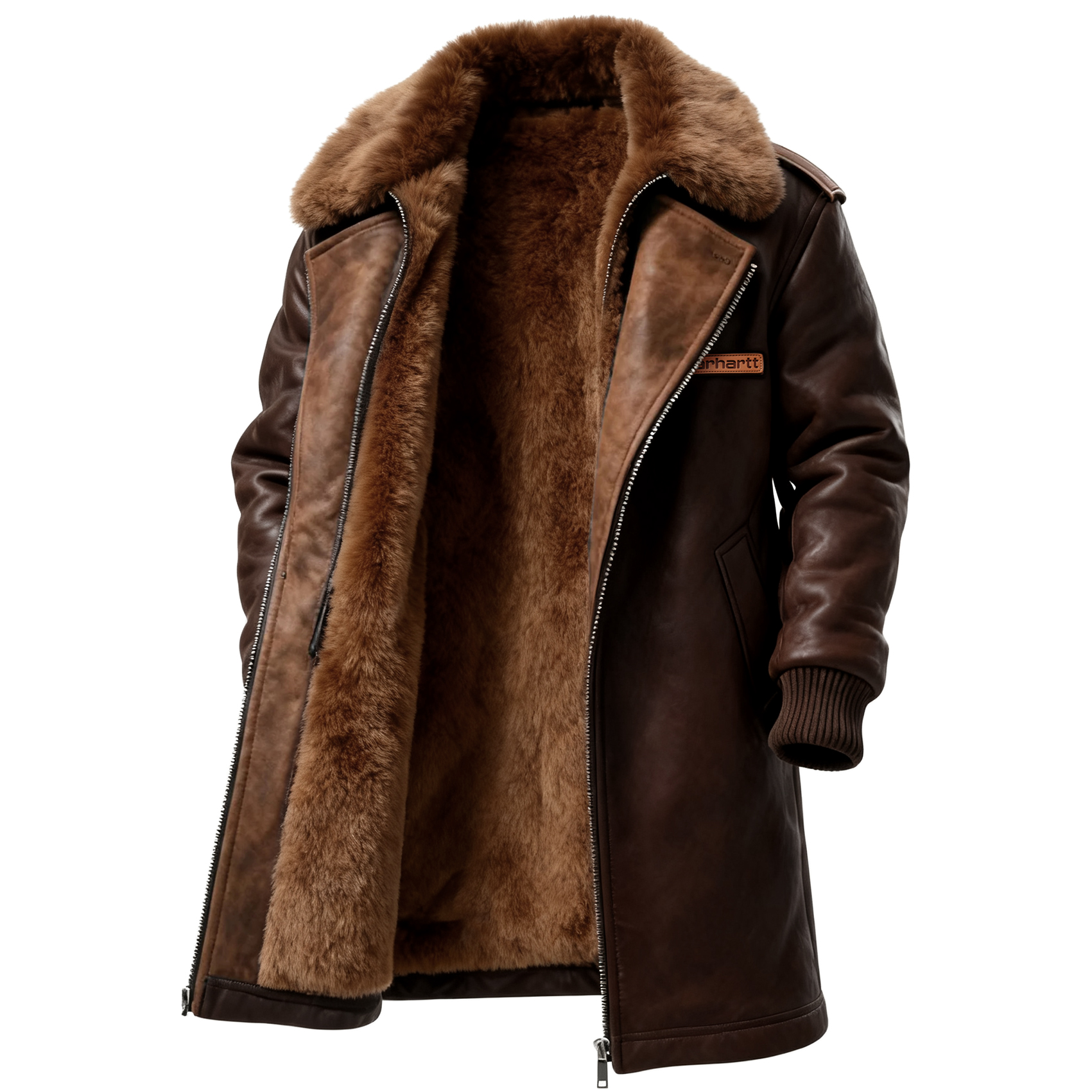 Winter Essential Longline Aviator Jacket with Detachable Fur Collar