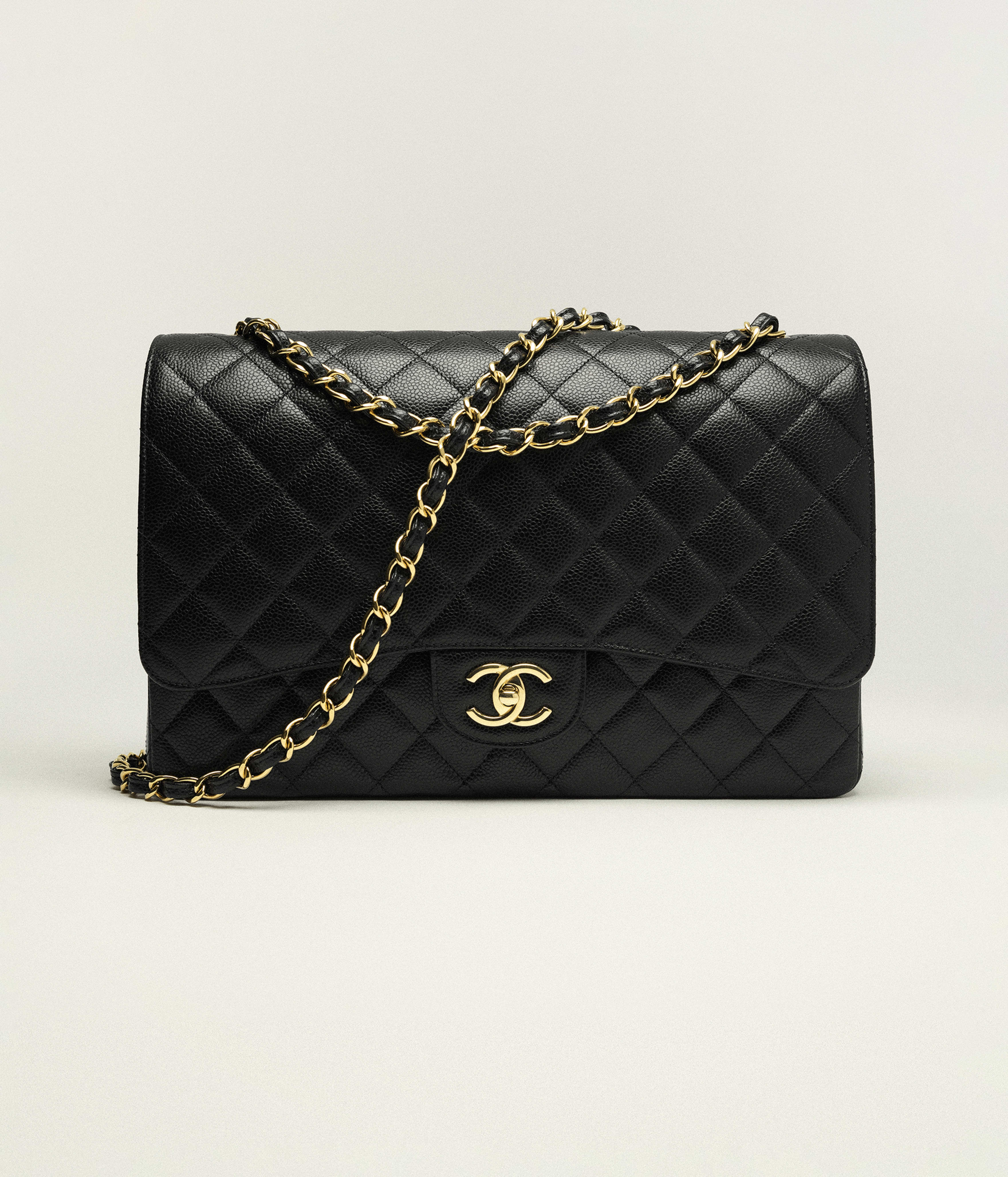 Chanel Maxi Classic Bag Grained Calfskin & Gold-Tone Metal Black A58601-Y01864-C3906