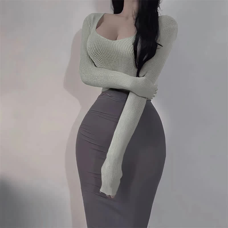 Virgin Killer Sweater Lace Up Lingerie Dress Two Pieces Set