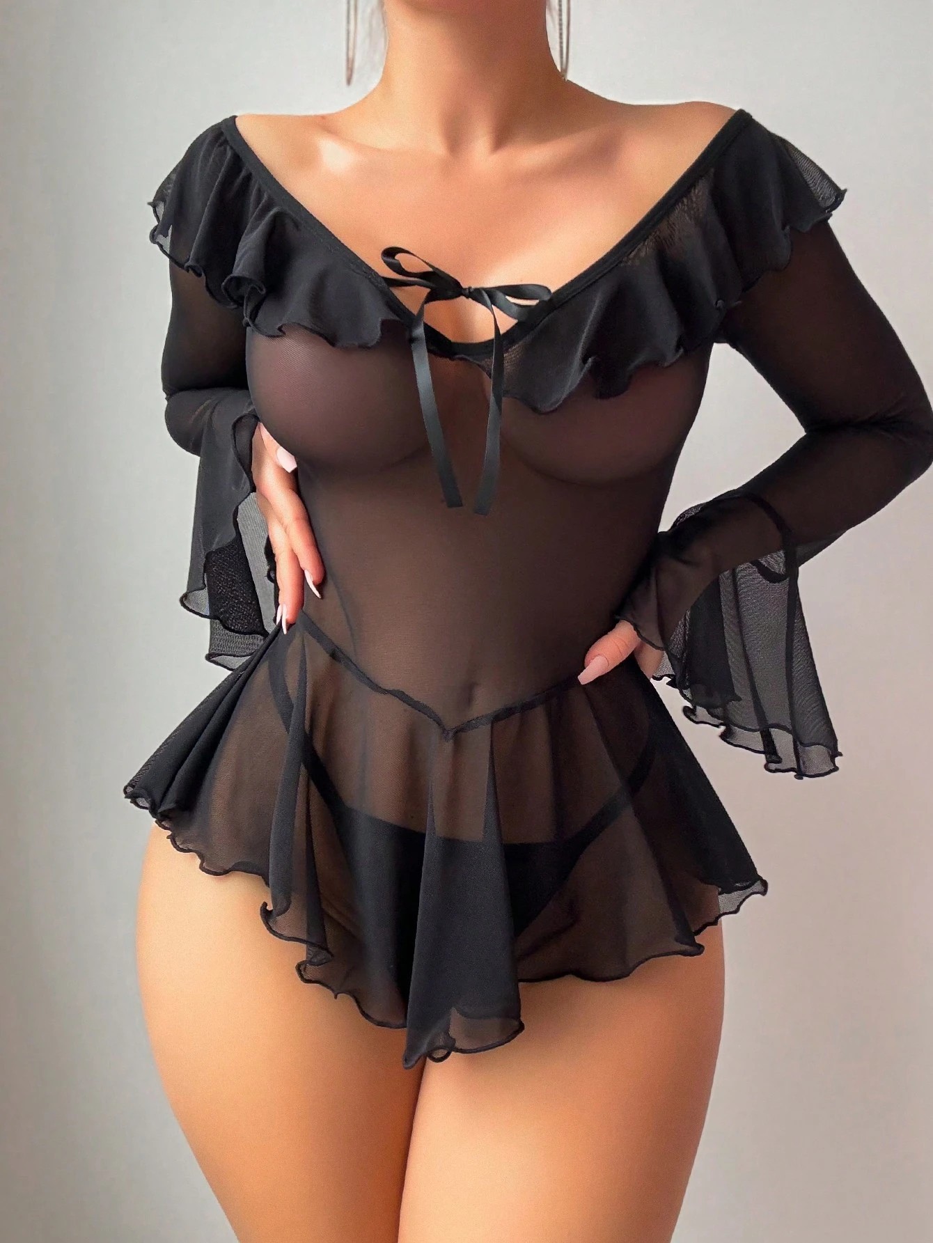 Sexy see-through mesh dress, alluring and innocent style, lingerie.