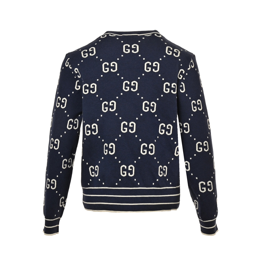 Gucci 24Fw Women's Allover Double G Jacquard Crew Neck Cardigan Sweater