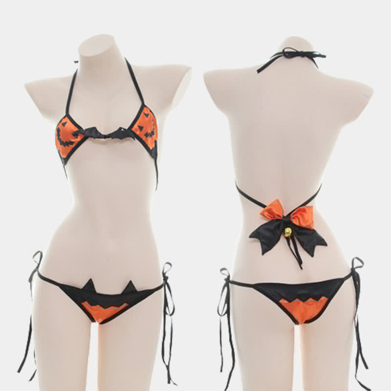 Pumpkin Little Devil Wings Bow Bell Lingerie Set
