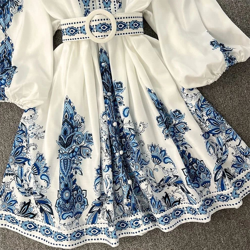 Fall 2024 cross-border ladies fashion V-neck long-sleeved bohemian print dress