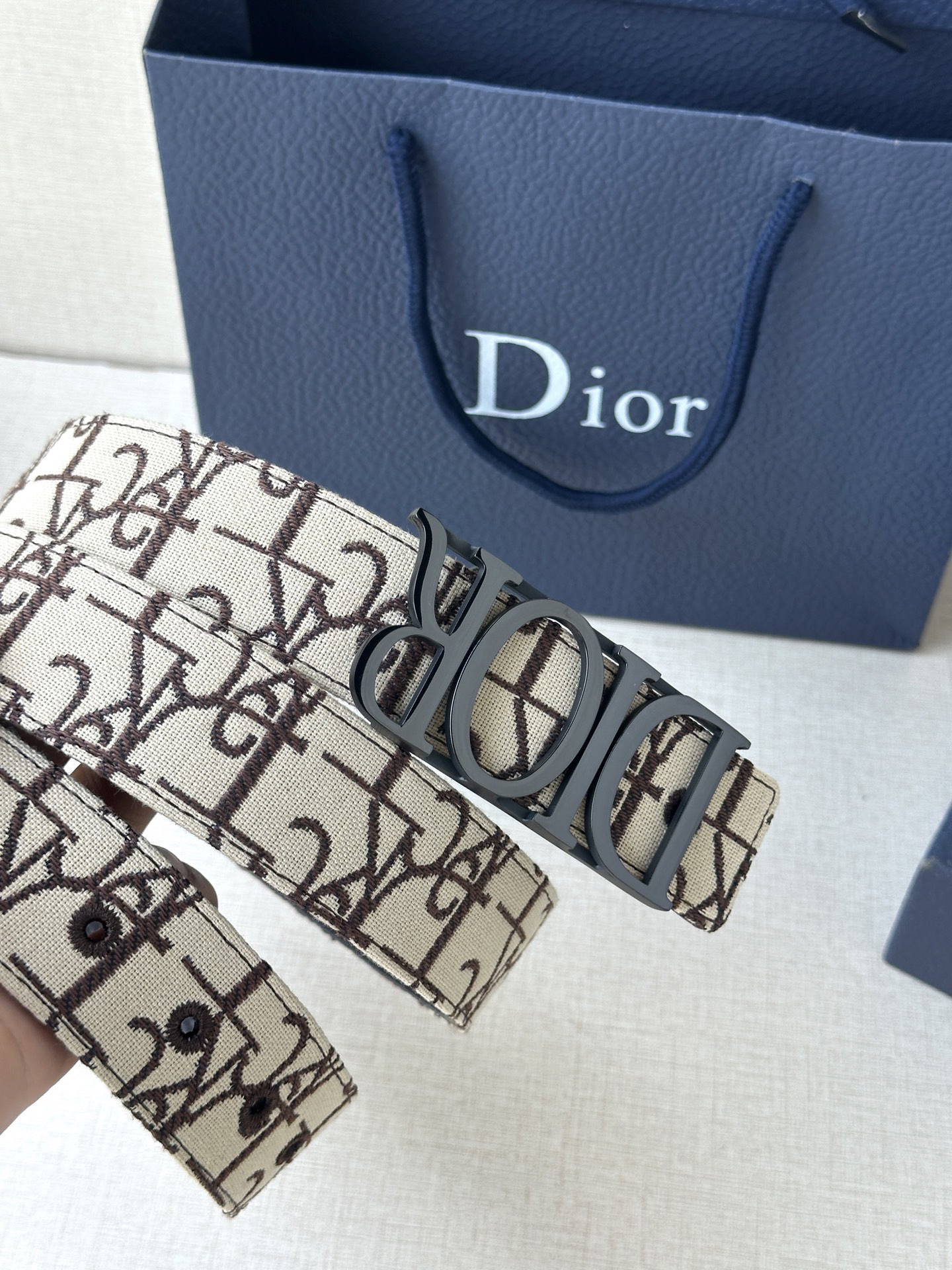 Dior Oblique Cosmo printed canvas leather belt 3.5CM wide