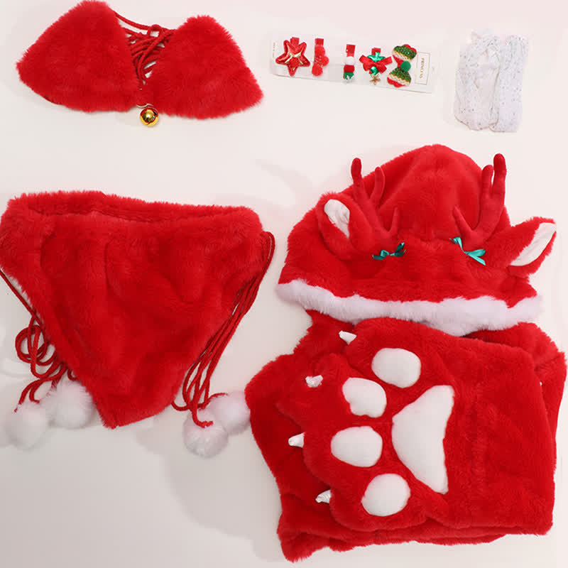 Cosplay Cartoon Deer Paw Hooded Plush Lingerie Set