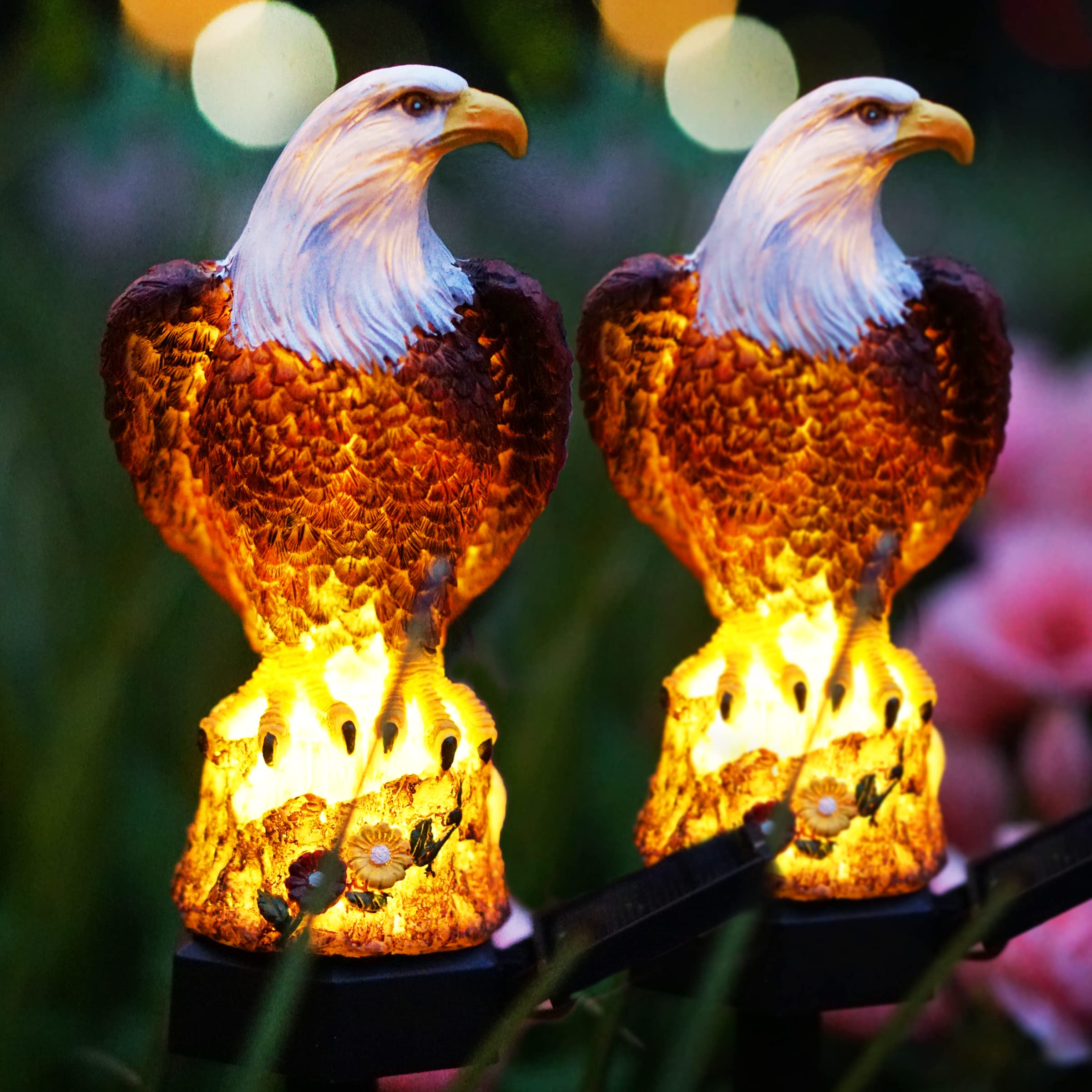 (🔥Last Day Promotion-SAVE 65% OFF)Resin Eagle Solar Power Waterproof LED Warm Lights With Pilings(2 PCS/SET)-BUY 2 GET 10% OFF & FREE SHIPPING