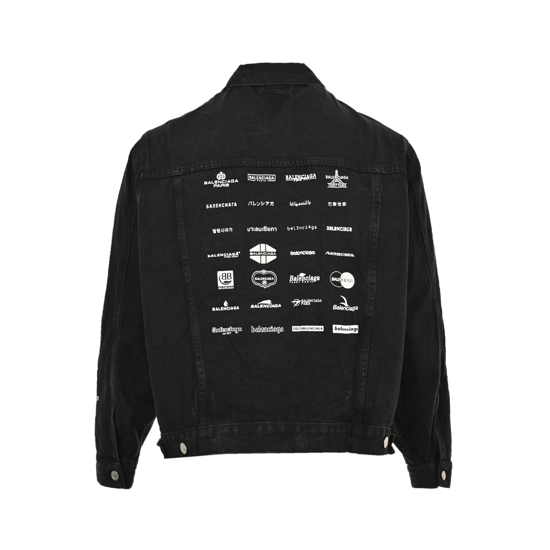 Balenciaga 24Fw denim jacket with all-over back print and multiple logo prints