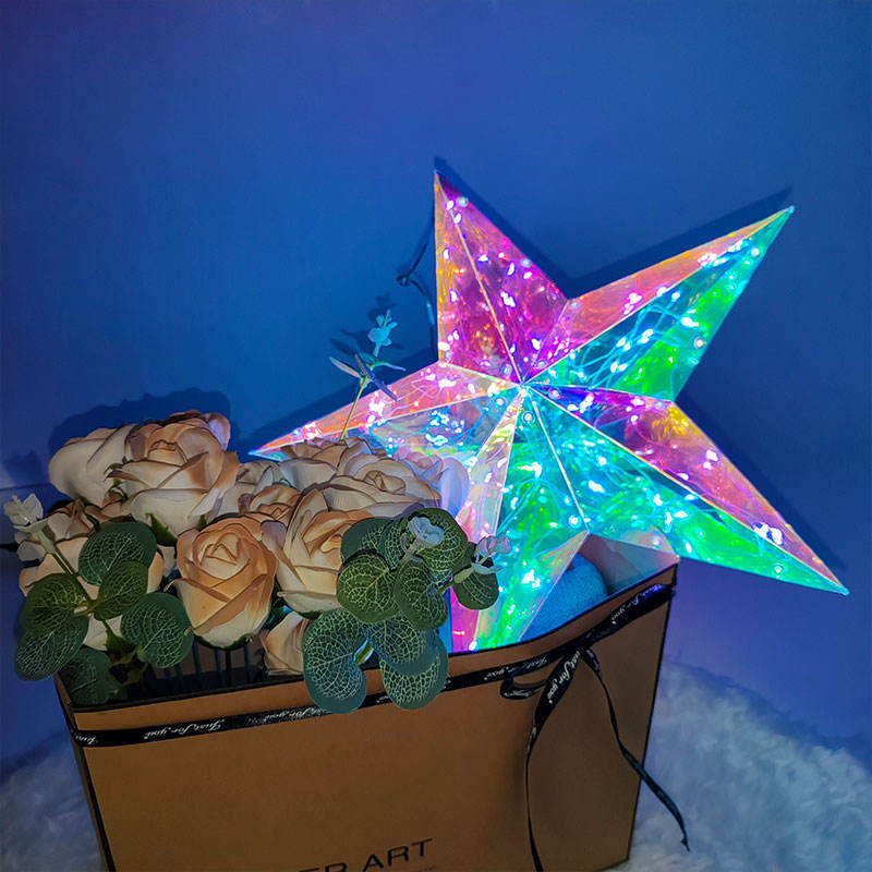 Festive LED Star & Snowflake Hanging Lights – USB & Battery Powered Holiday Decorations - 50 x 6 x 50 cm (19.7 x 2.4 x 19.7 inches)