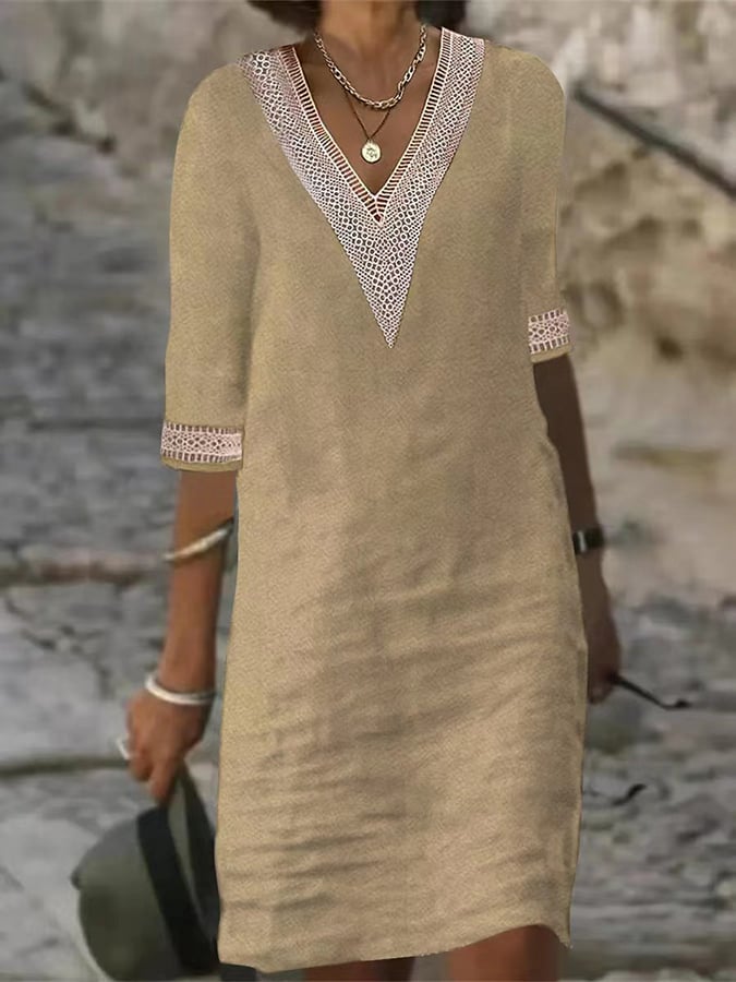 Multicolor V-Neck Cotton Dress