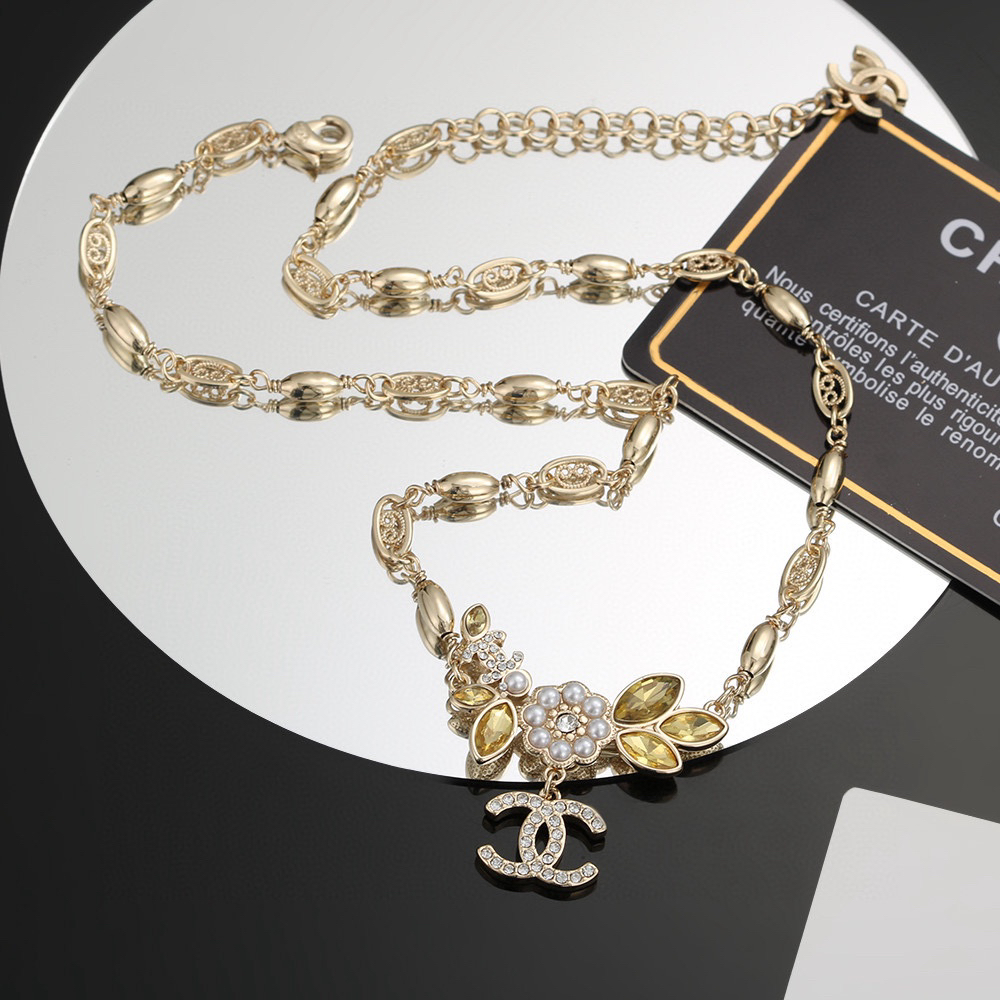 Chanel Alphabet Camellia Gold Necklace