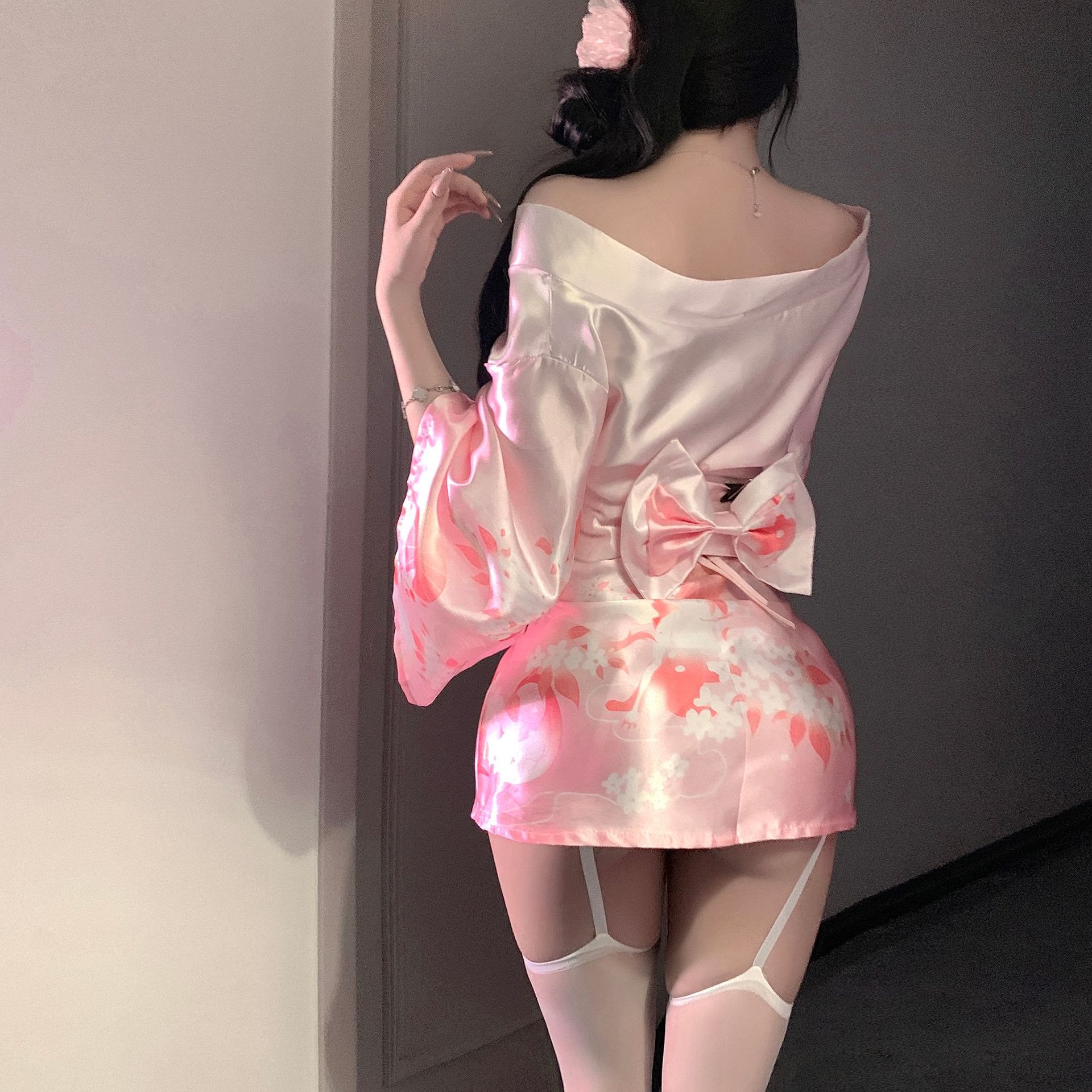 Vintage Flower Bow Kimono Lingerie