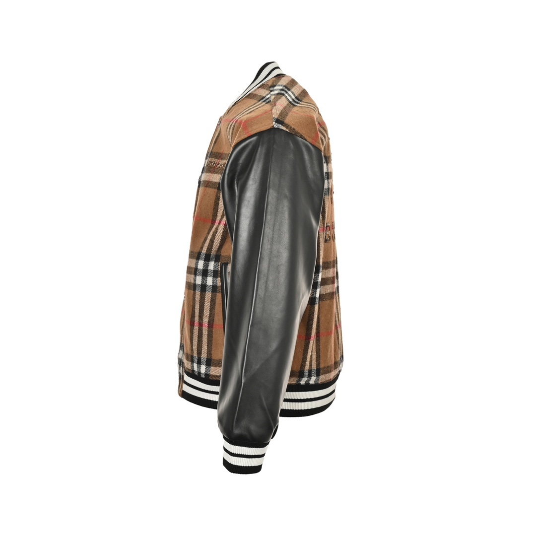 Burberry 24Fw striped embroidered warhorse patchwork baseball jacket