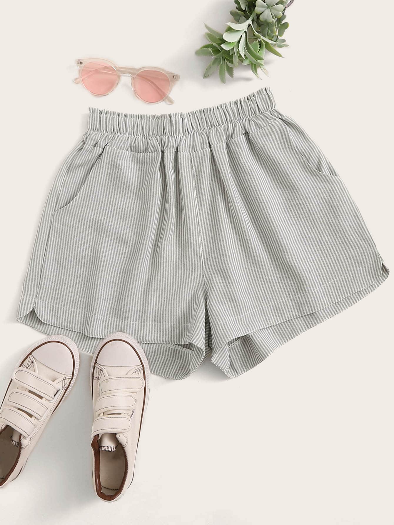Elastic Waist Striped Shorts