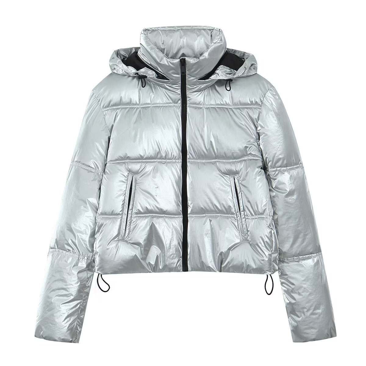 Women Clothing Metal Cotton Jacket Short Thick Jacket