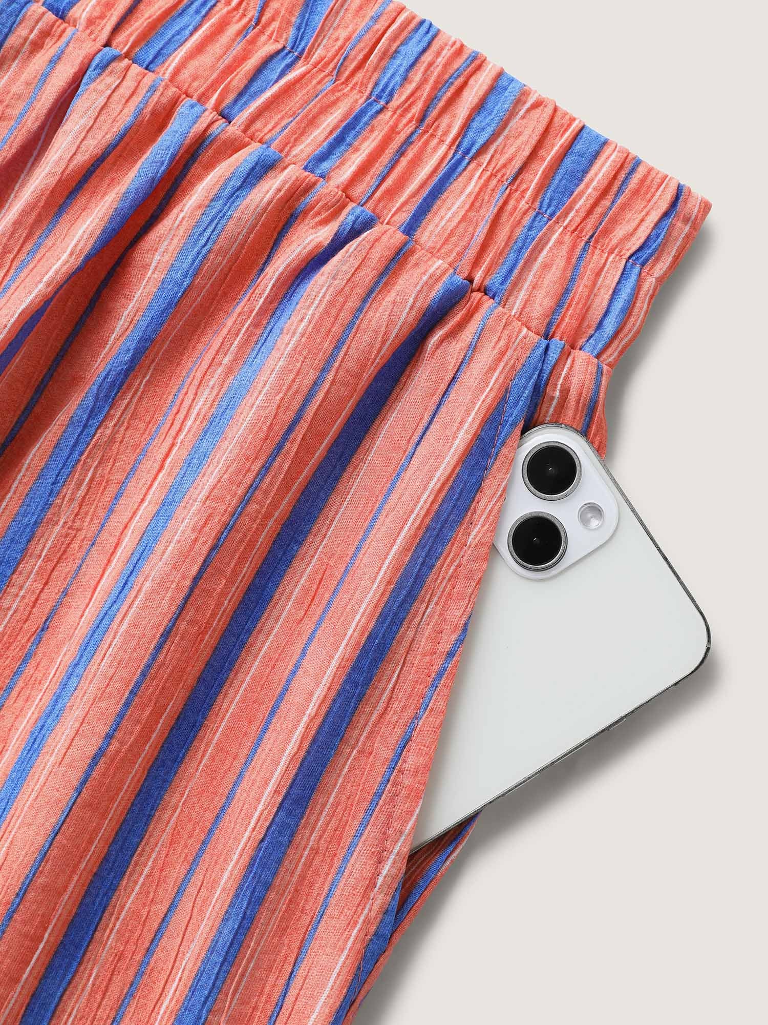 Soft Stripes Stretchy Waist Wide-Leg Pants