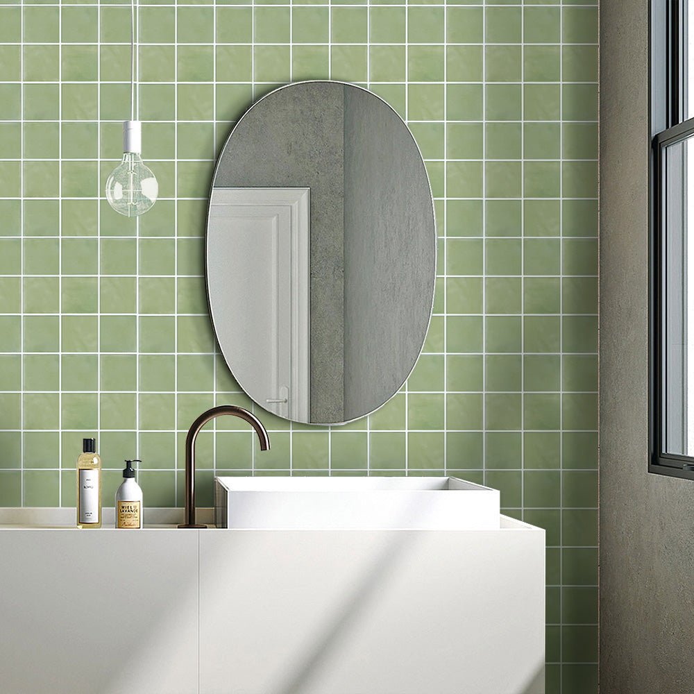 3D Sage Green Ceramic Square Peel and Stick Wall Tile