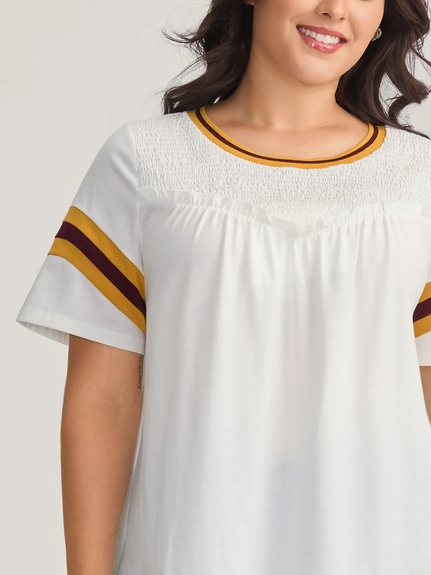 Color Contrast Shirred Flowy Top