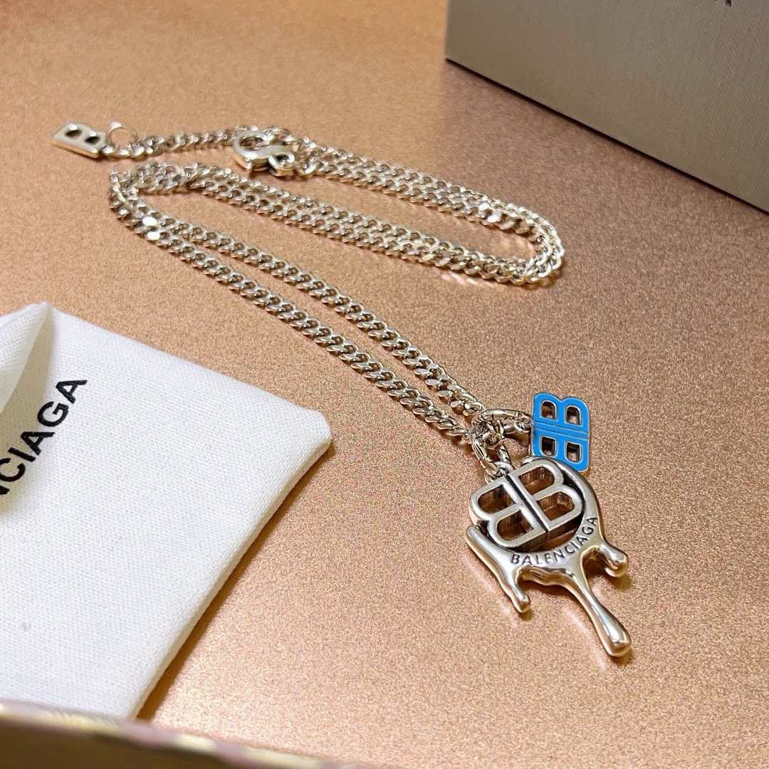 Balenciaga Blue BB Chain Vintage Necklace
