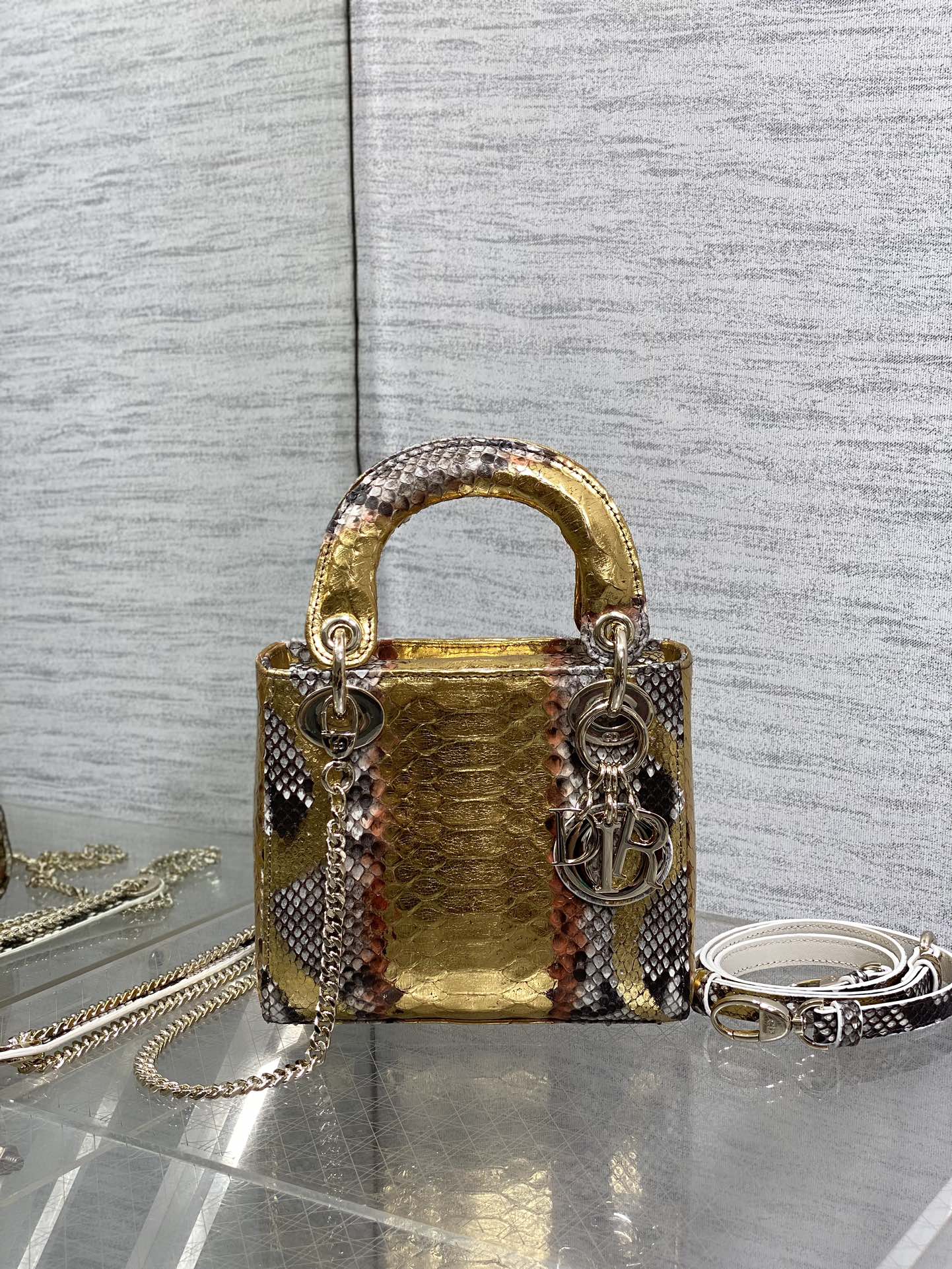 Dior Lady three-grid rare snakeskin Princess Diana bag