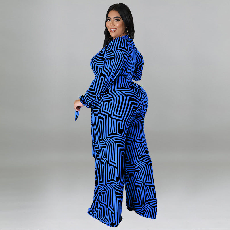 Plus Size Women Clothes Long Sleeve One Piece Straight Leg Pants