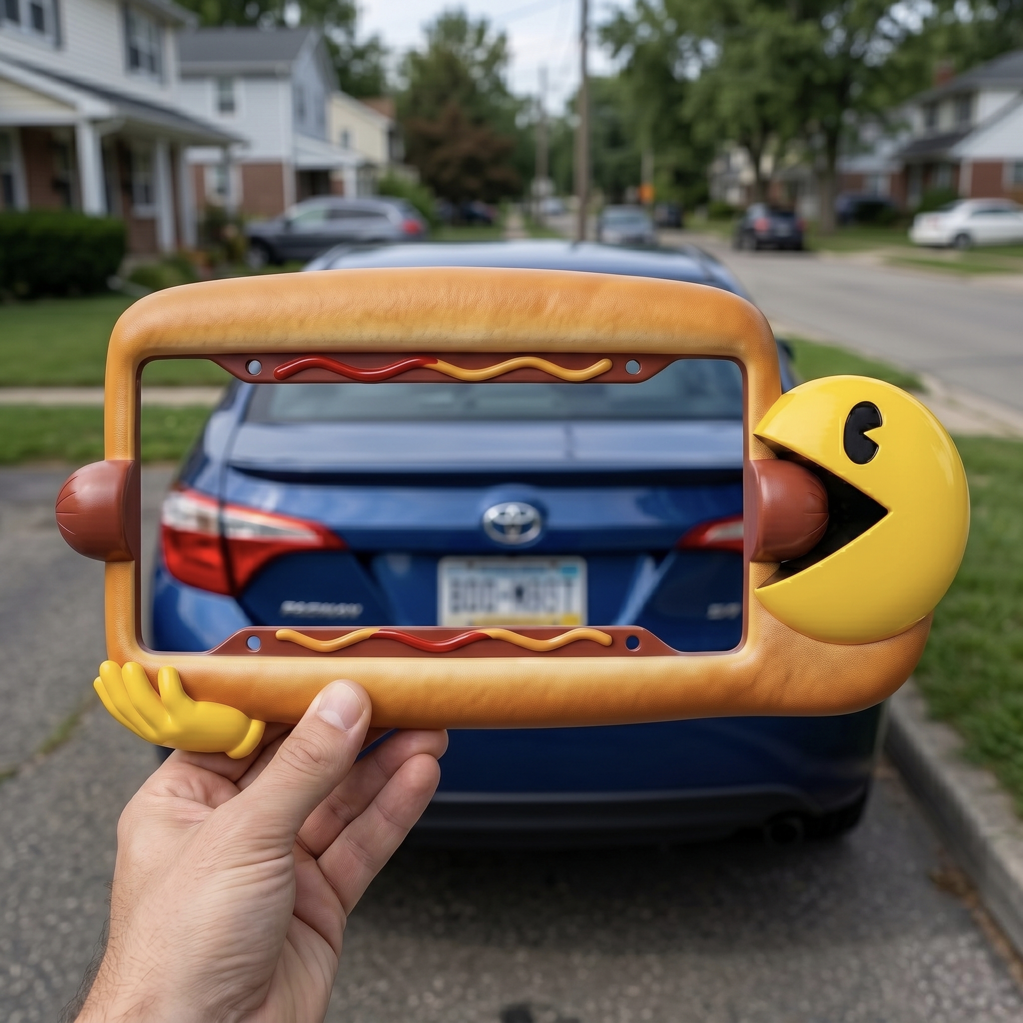 🕹️ Pac-Man Hungry Hot Dog Frame – Level Up Your Ride 🌭
