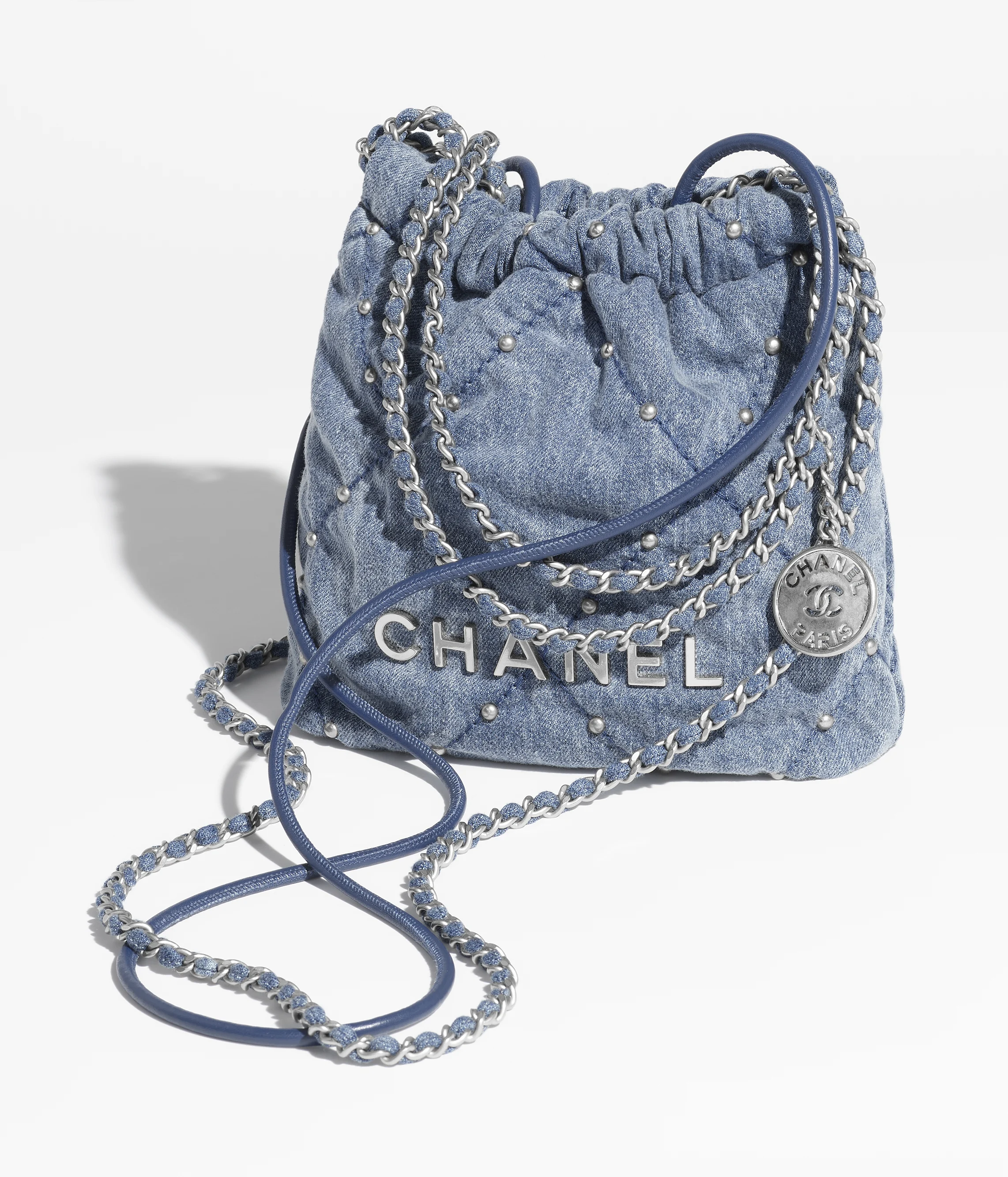 CHANEL 22 Mini Tote Suede Calfskin & Silver-Tone Metal Dark Blue AS3980-B16649-NY101
