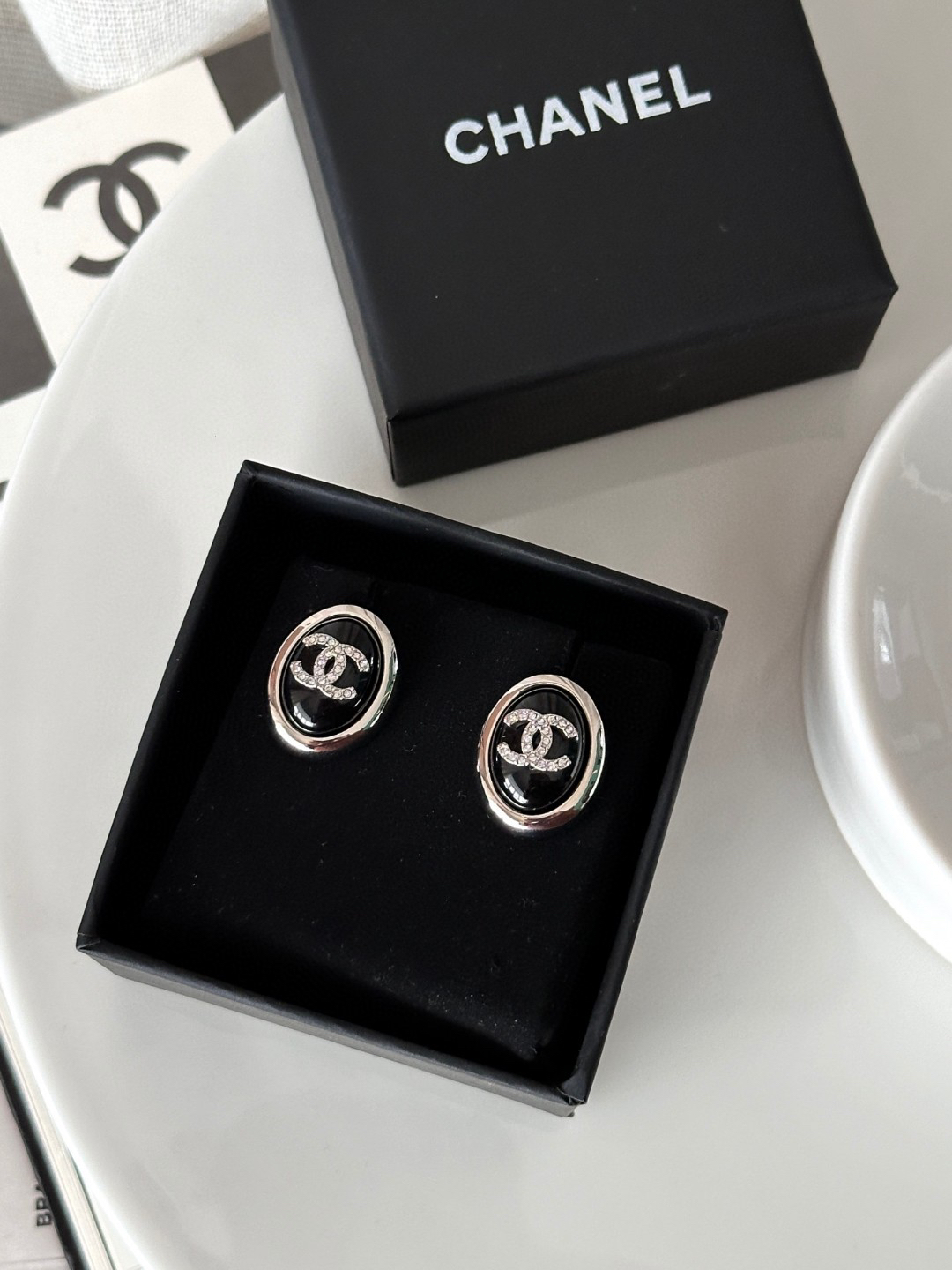 Chanel oval rhinestone earrings