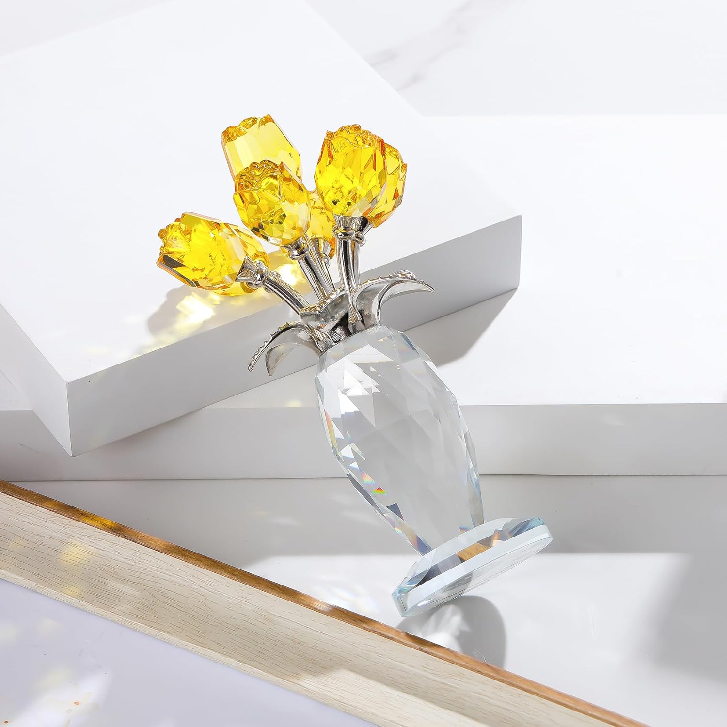 🔥ON SALE🔥Crystal Rose Flower Figurine with Vase