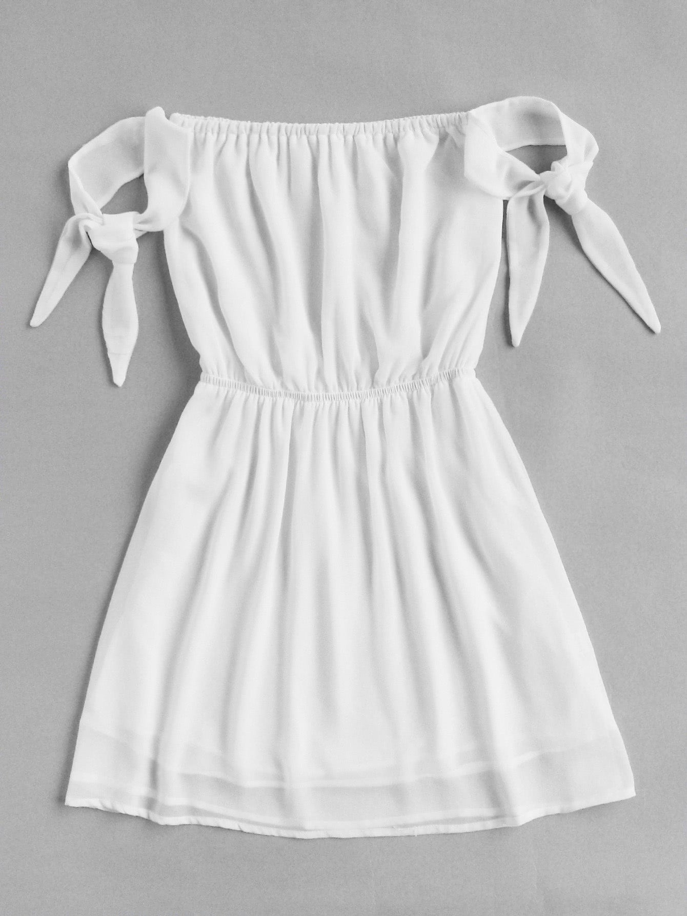 Off Shoulder Self Tie Sleeve Elastic Waist Dress