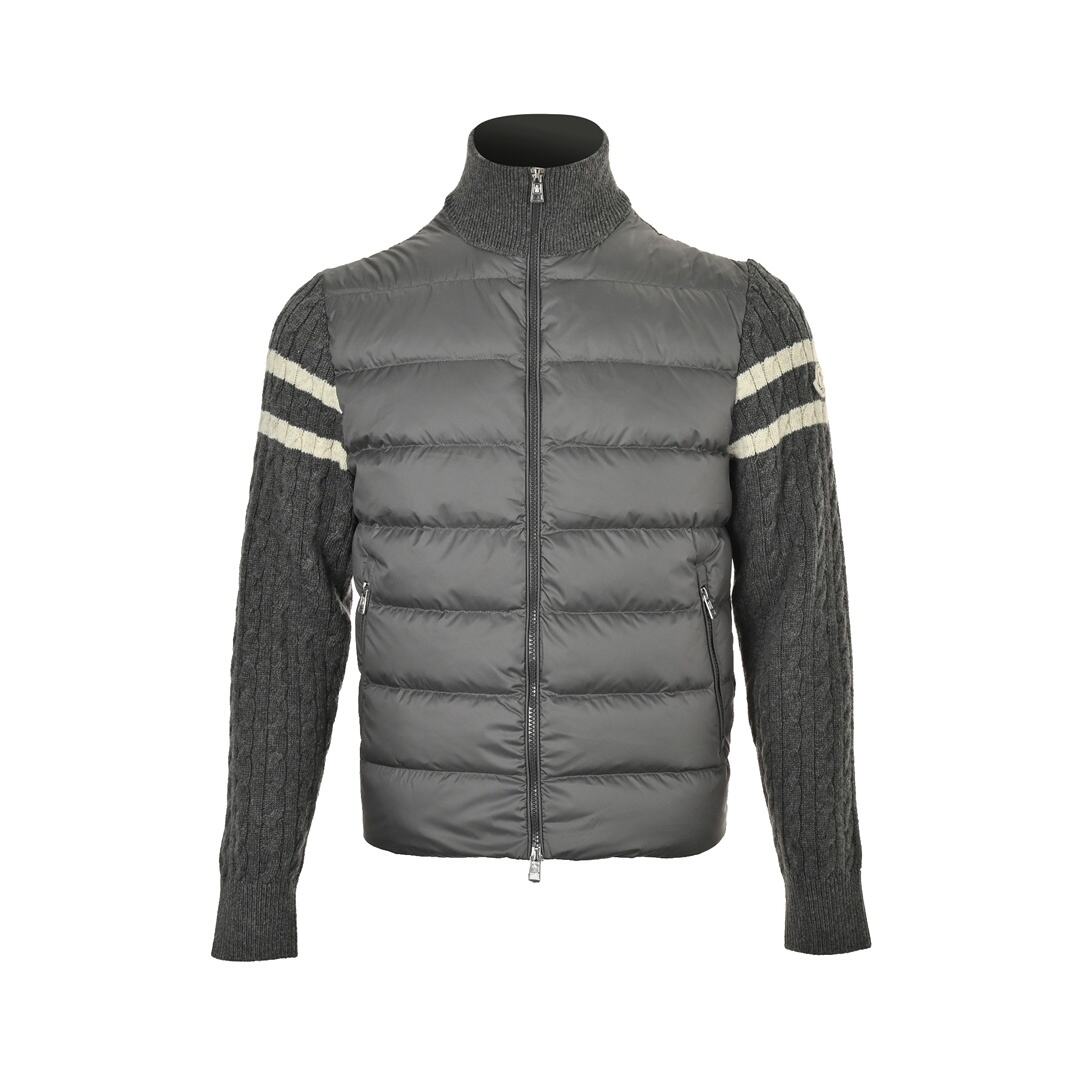 Moncler patchwork wool sleeves stand collar thin velvet down jacket