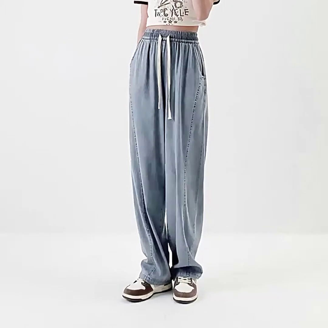 High waist vertical tube design sense banana pants show  Skinny wide leg pants