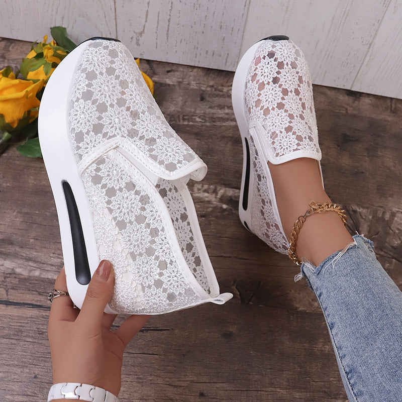 Women's Lace Mesh Flats with Inner Heightened Platform for Casual Comfort Shoes